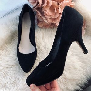Prada Black Suede Round Toe Heels / Platforms 7.5